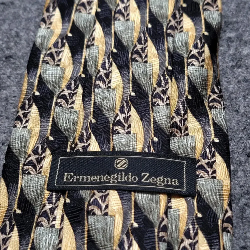 Ermenegildo Zegna Necktie Mens Classic Black Gold Italian Silk Designer 58
